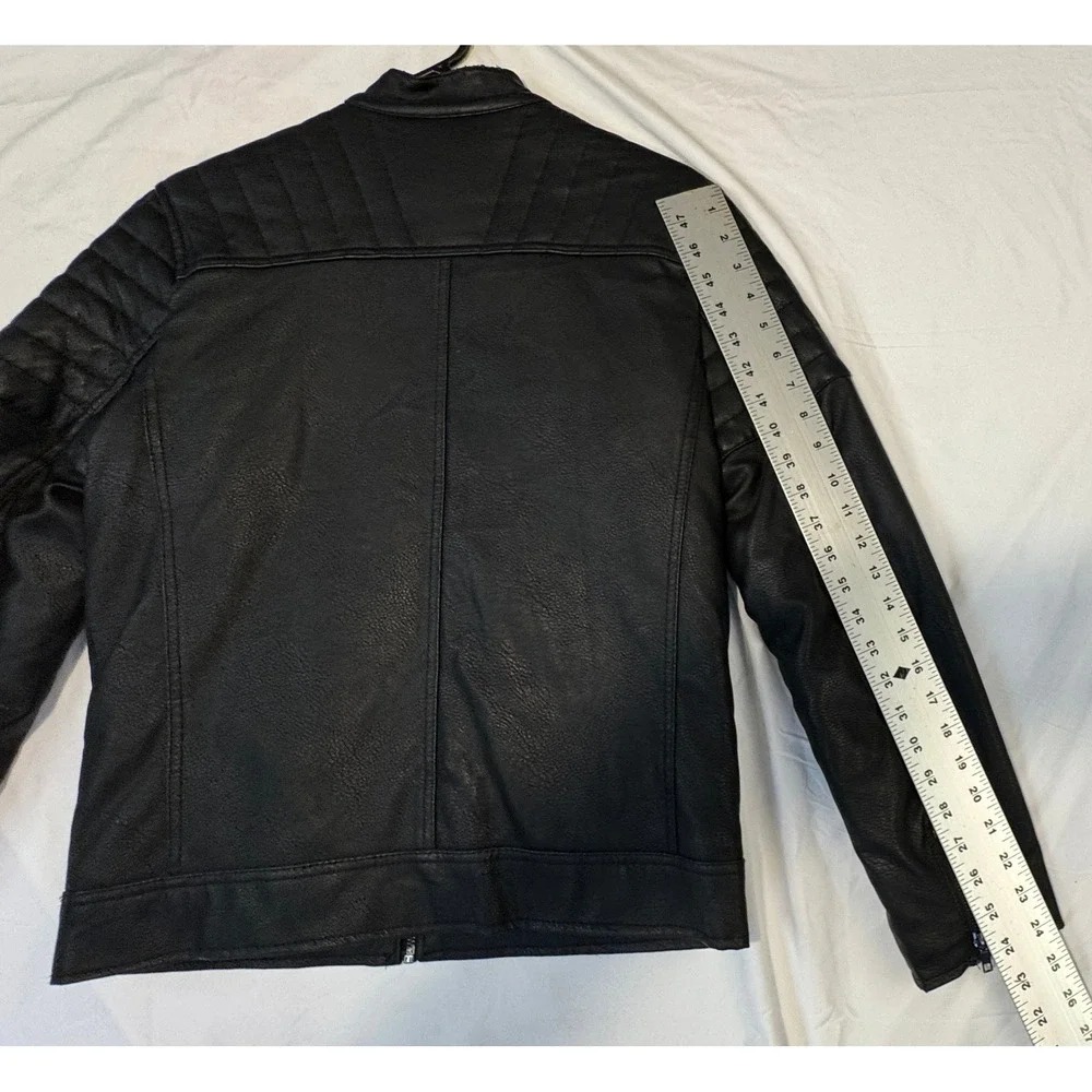 ASOS Mens Faux Leather Biker Jacket Black Quilted Shoulder Cafe Racer XS